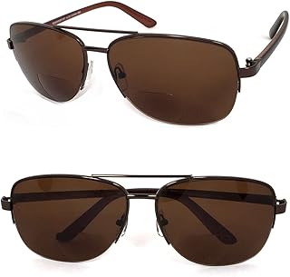 VeryHobby Retro Mens Pilot Semi Rimless 60mm Bifocal Tinted Sun Reader Reading Sunglasses (+1.75, Brown)