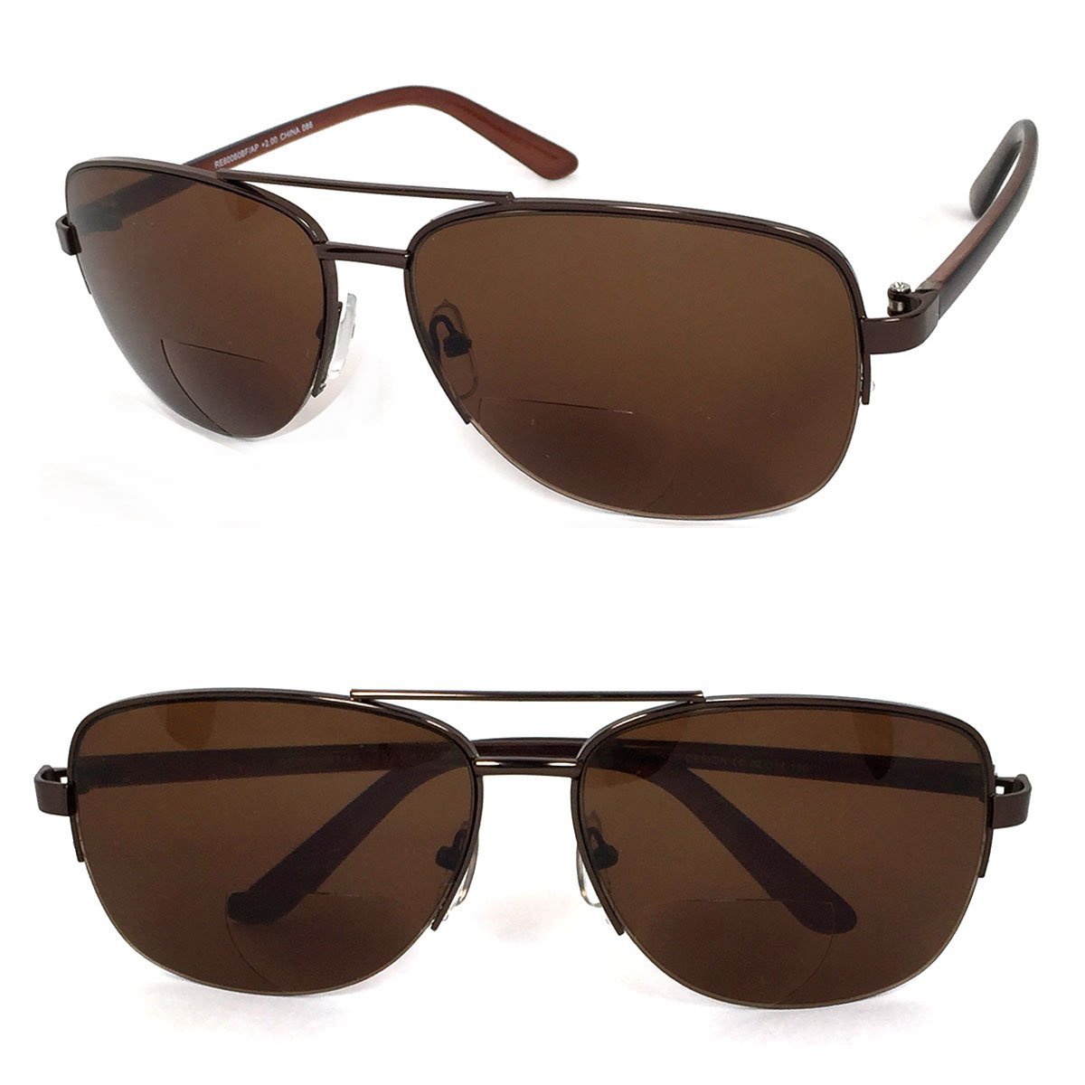 VeryHobby Retro Mens Pilot Semi Rimless 60mm Bifocal Tinted Sun Reader Reading Sunglasses (+1.50, Brown)