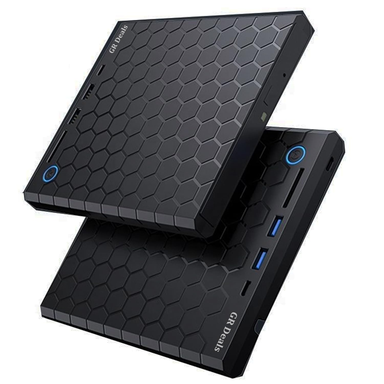 Honeycomb Design 4 in 1 External CD/DVD Drive for Laptop, Type C & USB 3.0 CD Burner with 1 USB3.0, 1 USB2.0, USB C Ports and 1 TF Card Slots, DVD Player for Laptop, PC. (Black)