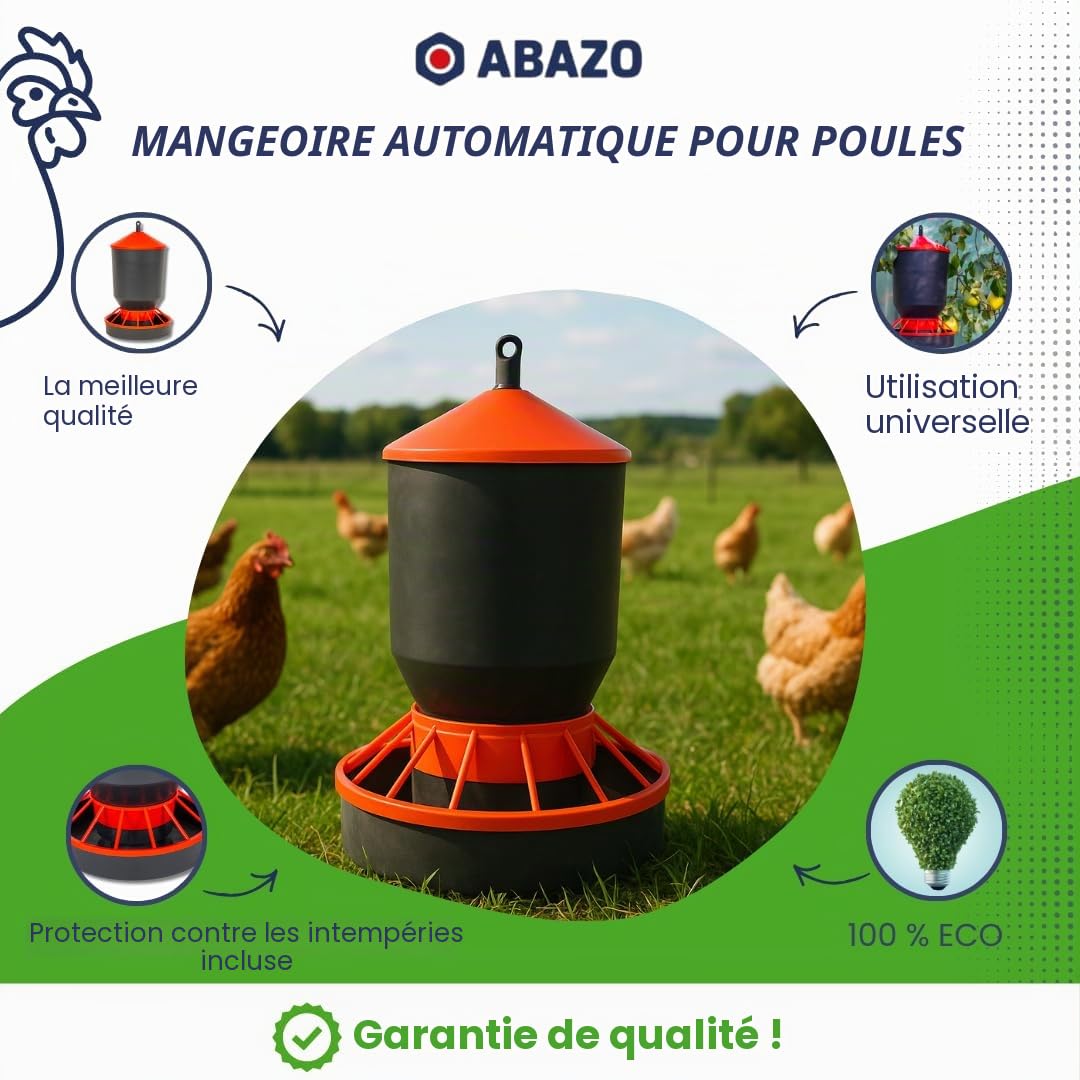 Mangeoire automatique, distributeur de nourriture pour poules, volailles, canards, oies ou dindons - Mangeoires pour poules avec poignée de transport, mangeoires pour volailles pour graines et
