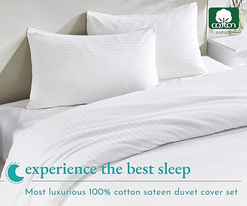 Miniatura 16 de Juego de funda de edredón tamaño King 100% algodón egipcio transpirable Funda de edredón con cierre de cremallera y lazos en las esquinas 600