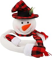 Vista 6 de Juegoal - Muñeco de nieve para la copa del árbol de Navidad, muñeco de nieve grande y suave para abrazar la copa del árbol con sombrero a cuadros