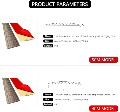 Miniatura 2 de DAILISEN Tira de transición plana autoadhesiva para suelo y puerta, borde de piso laminado, cubierta de huecos (39.4in x 2.0in, roble rojo)