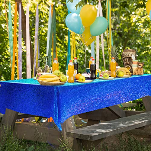 Image of 1 pcs Royal Blue Holographic Party Tablecloth 40 inch x 108 inch Iridescence Plastic Table Cloth Navy Blue Sparkly Table Covers for Graduation 4th of July Birthday Winter Christmas Party Decoration