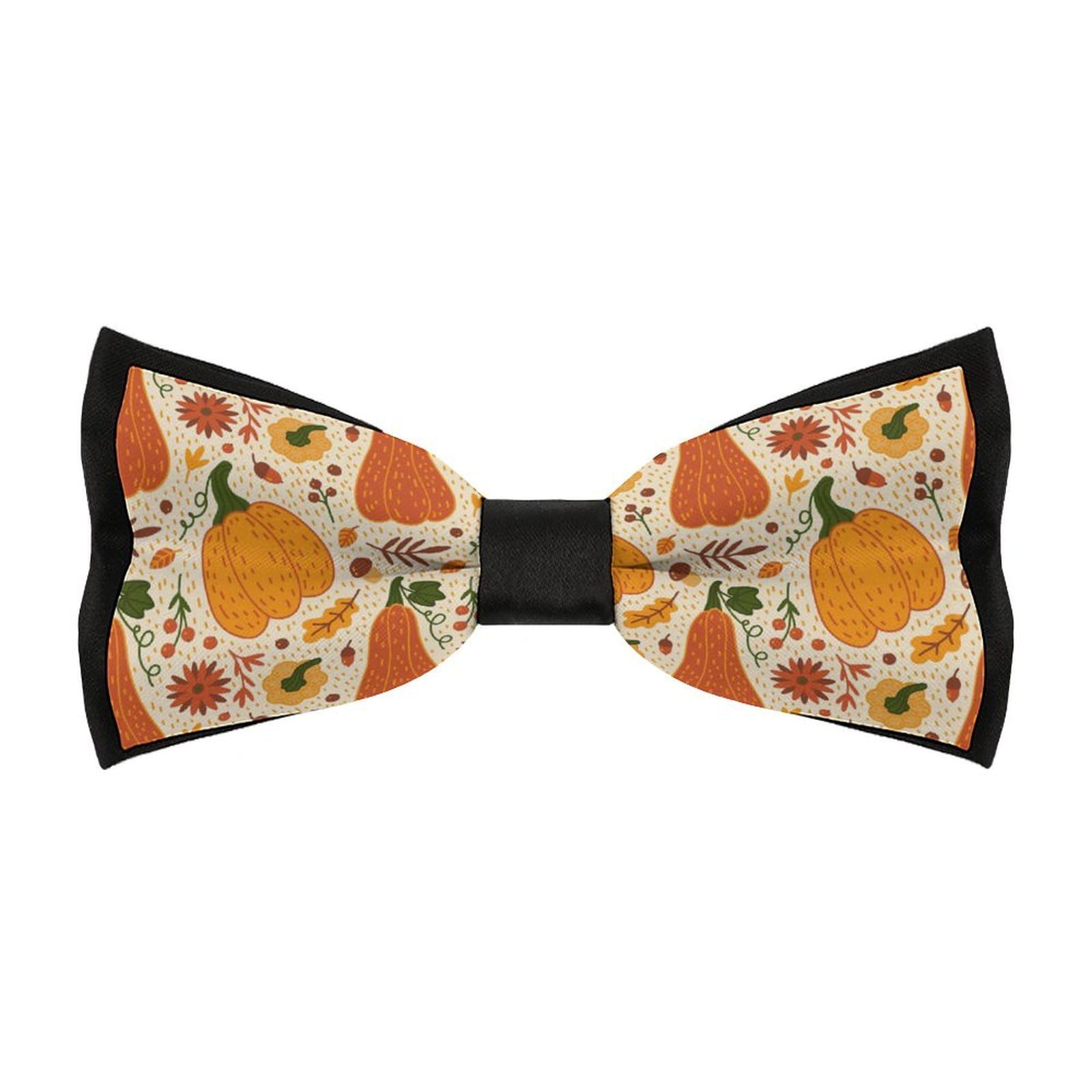 Jyyau Thanksgiving Pumpkin Pattern Bow Tie Adjustable Necktie For Men Business Fashion Pre-tied Tie Neckwear Novelty Accessory For Weddings Party Festival