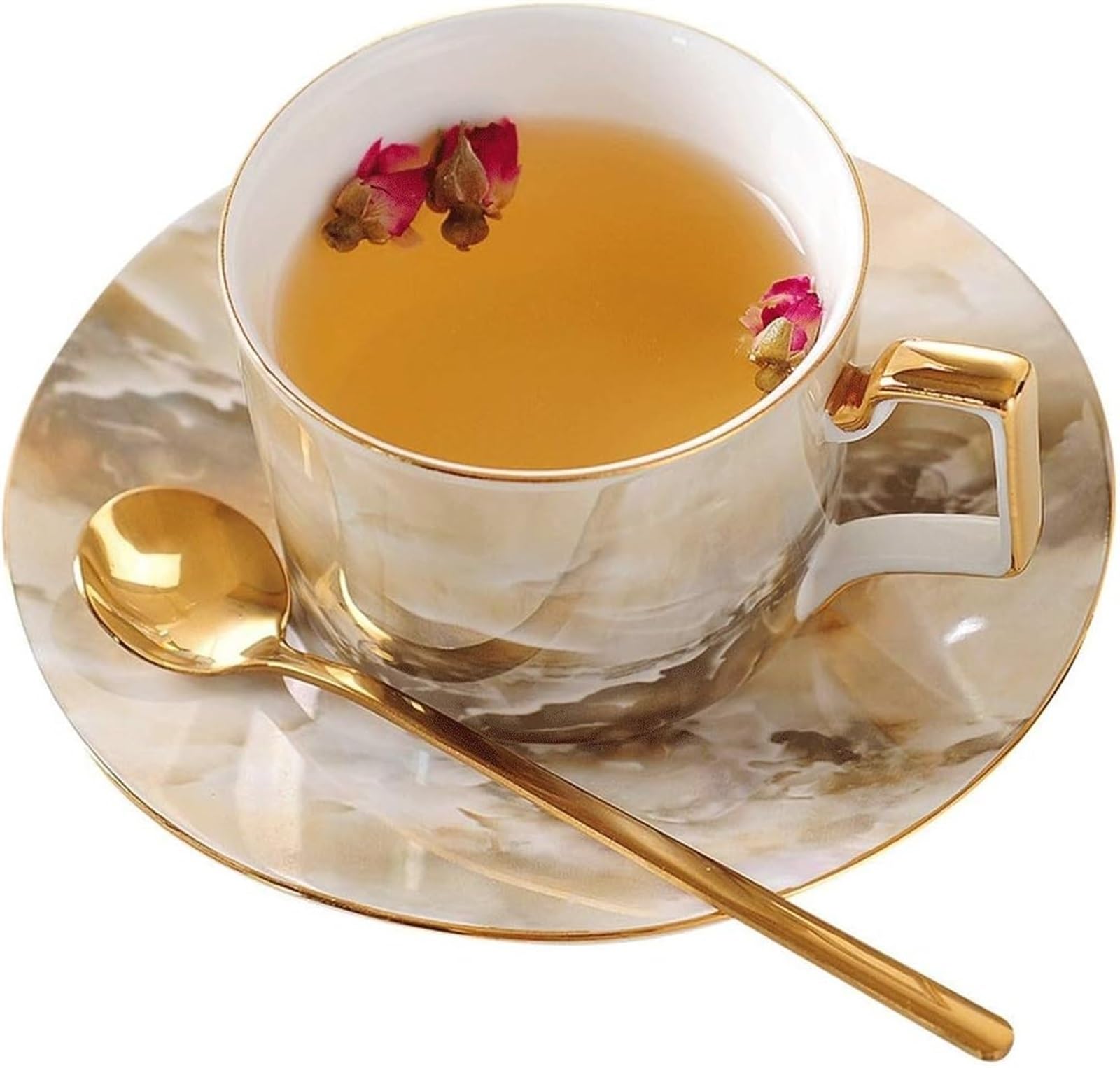 Ceramiczny kubek 250ml Marb Filiżanka do kawy i spodek Luksusowy angielski Afternoon Tea Czarna herbata Kwiatowy kubek do herbaty Zestaw do herbaty