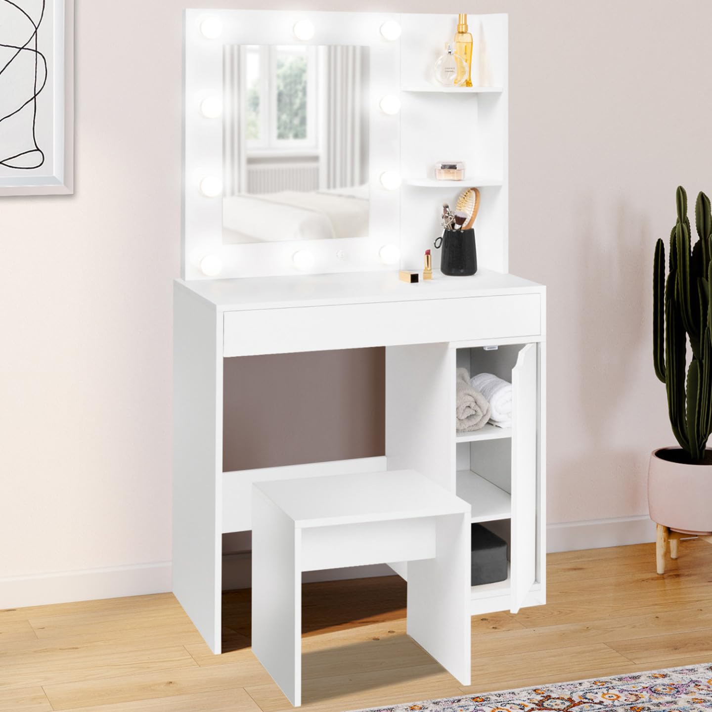 IDMarket - Coiffeuse Zelia Blanche Miroir LED