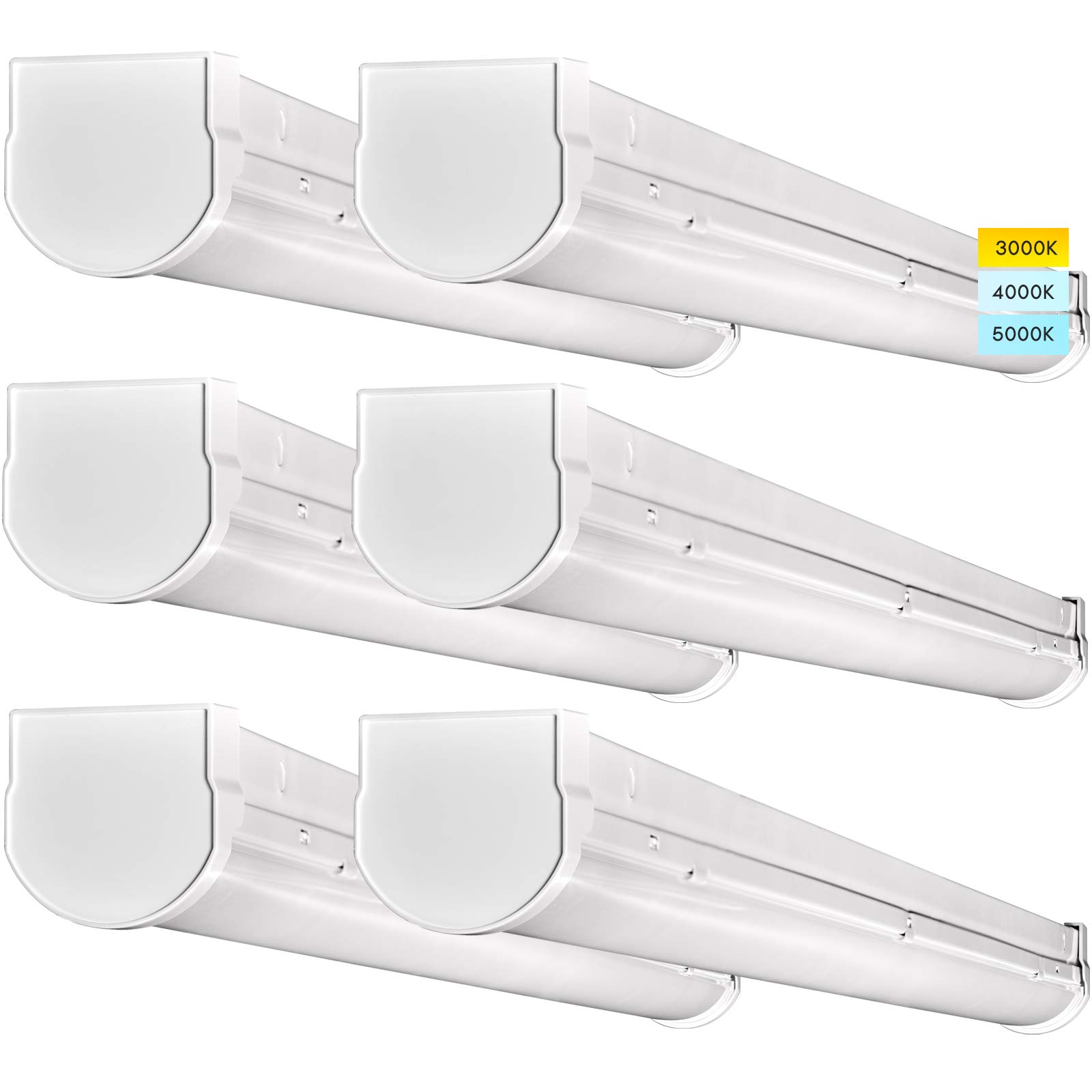 Luxrite 3FT LED Shop Light , 26W Linear Strip Lights, 3 Color Options 3000K | 4000K | 5000K, 0-10V Dimmable LED Garage Ceiling Lights, 3000 Lumens, 120-277V, Damp Rated, Surface Mount Light (6 Pack)