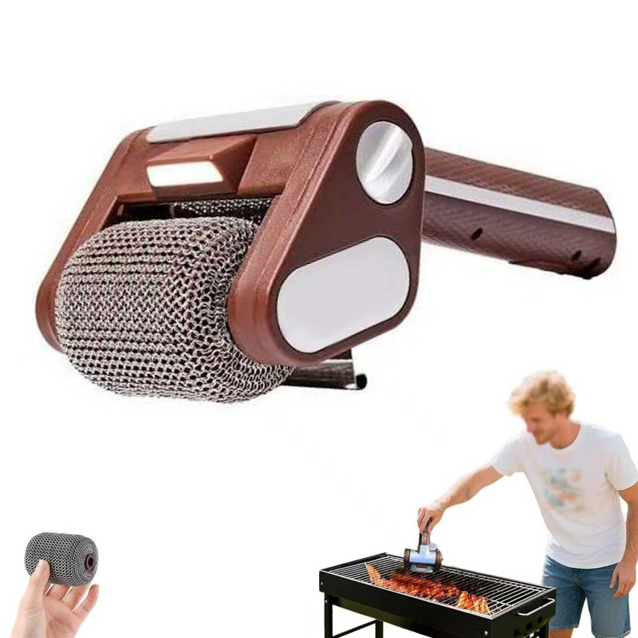 Electric Grill Bruash,Electric Grill Cleaner Bristle Free,Bristle-Free Spinning Grill Brush,Removable Wireless Electric Grill Brush with LED Light,Suitable for Outdoor Grills-B