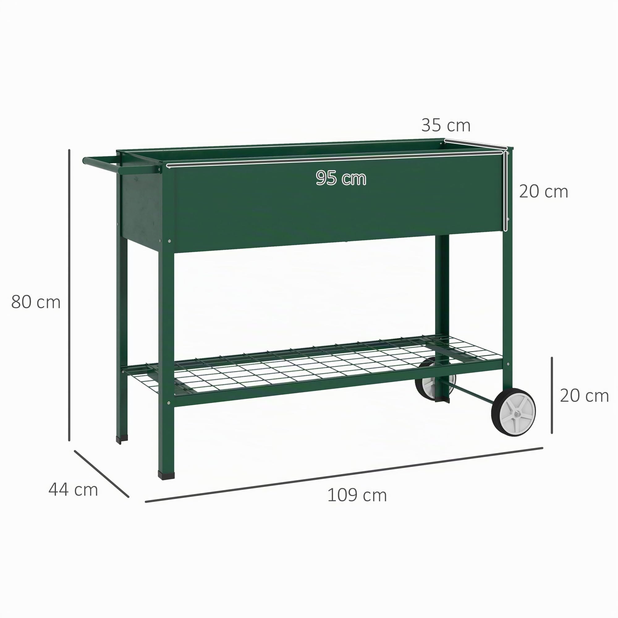 Outsunny Hochbeet mit Rädern Regal Metall für Garten 109 x 44 x 80 cm Grün