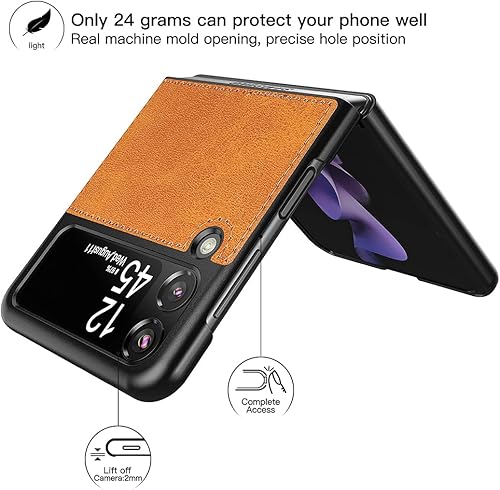 Miniatura 2 de Foluu Funda protectora para Samsung Galaxy Z Flip 3 5G, Galaxy Z Flip 3 5G, piel sintética + carcasa rígida de policarbonato ultrafino, funda
