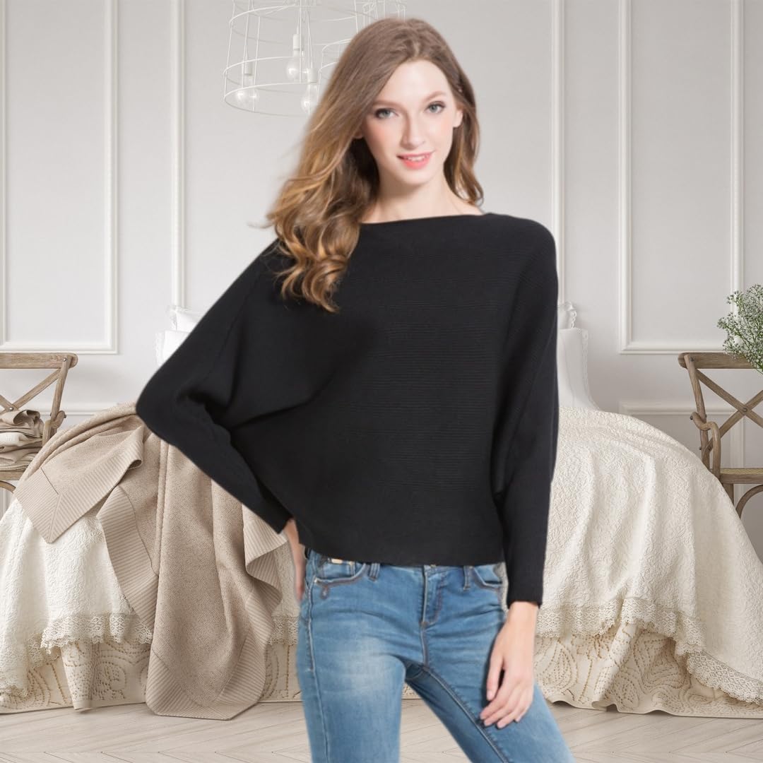 FULIER Boot-Ausschnitt Batwing Ärmel Dolman Lose gestrickte Pullover und Pullis Pullover Tops für Frauen