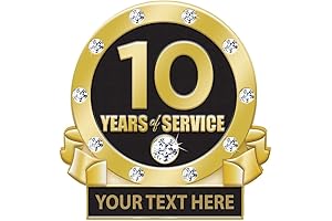 10 Years Of Service Award Lapel Pin with Rhinestones, Engraving Included Prime