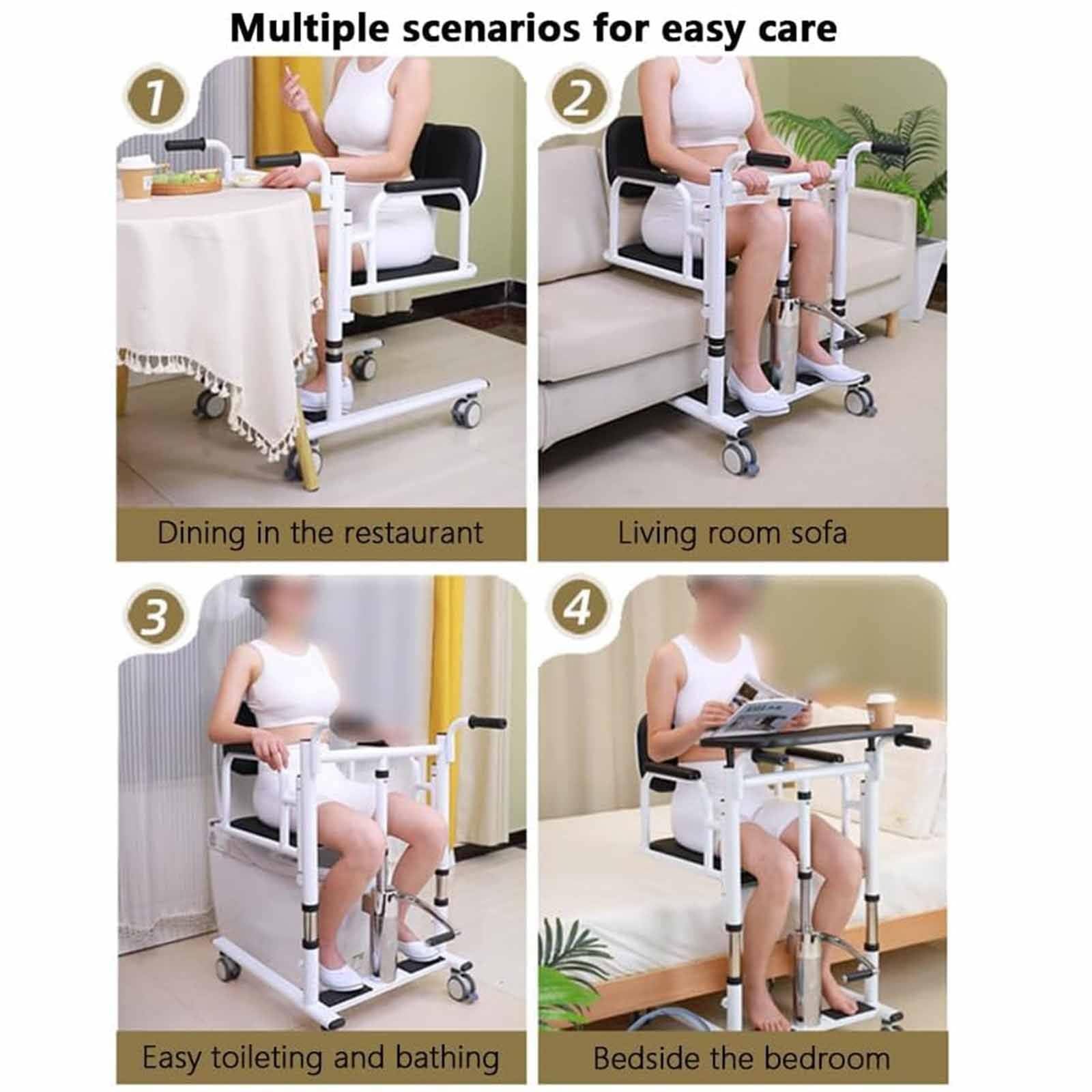Sollevatore Paziente Idraulico Sedia Trasferimento, Gruetta Solleva Persone Ausili per Disabili E Anziani con Sedile E Vasino Divisi a 180°, Altezza di Sollevamento Regolabile 41-65 Cm Black