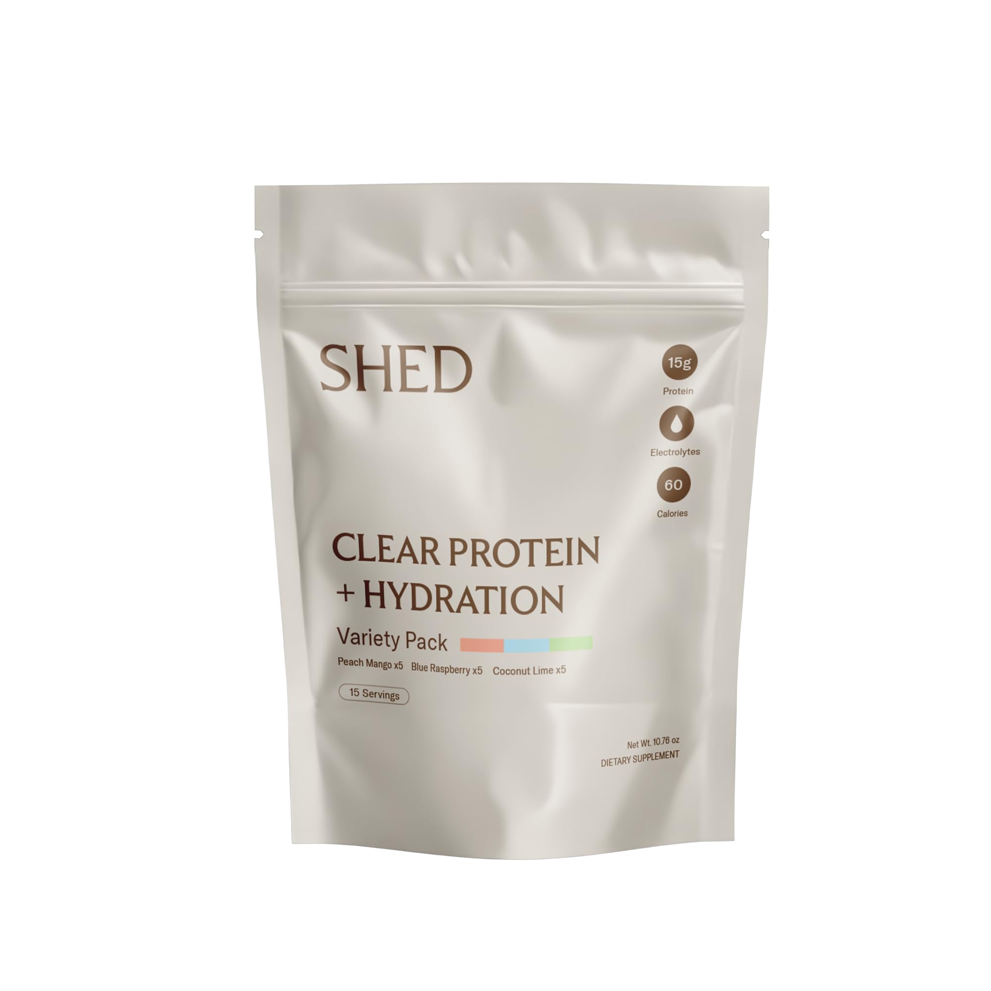 Shed Nutrition Proteína isolada de soro do leite com eletrólitos, 15 g, pacote com 15 porções