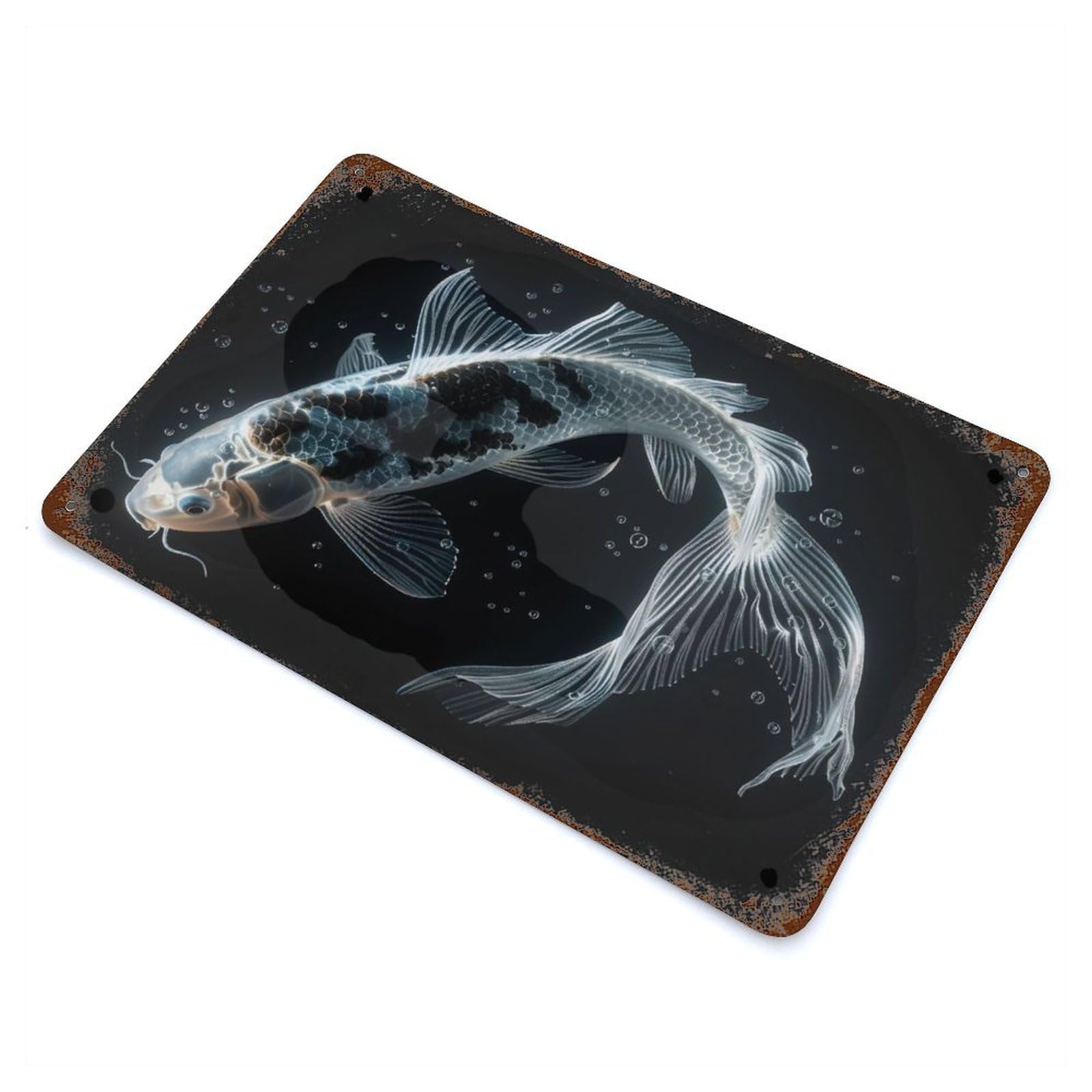 Koi Rusty Metal Tin Sign 11.8"x7.9", Ideal for Shed, Workshop And Garage Wall Decor