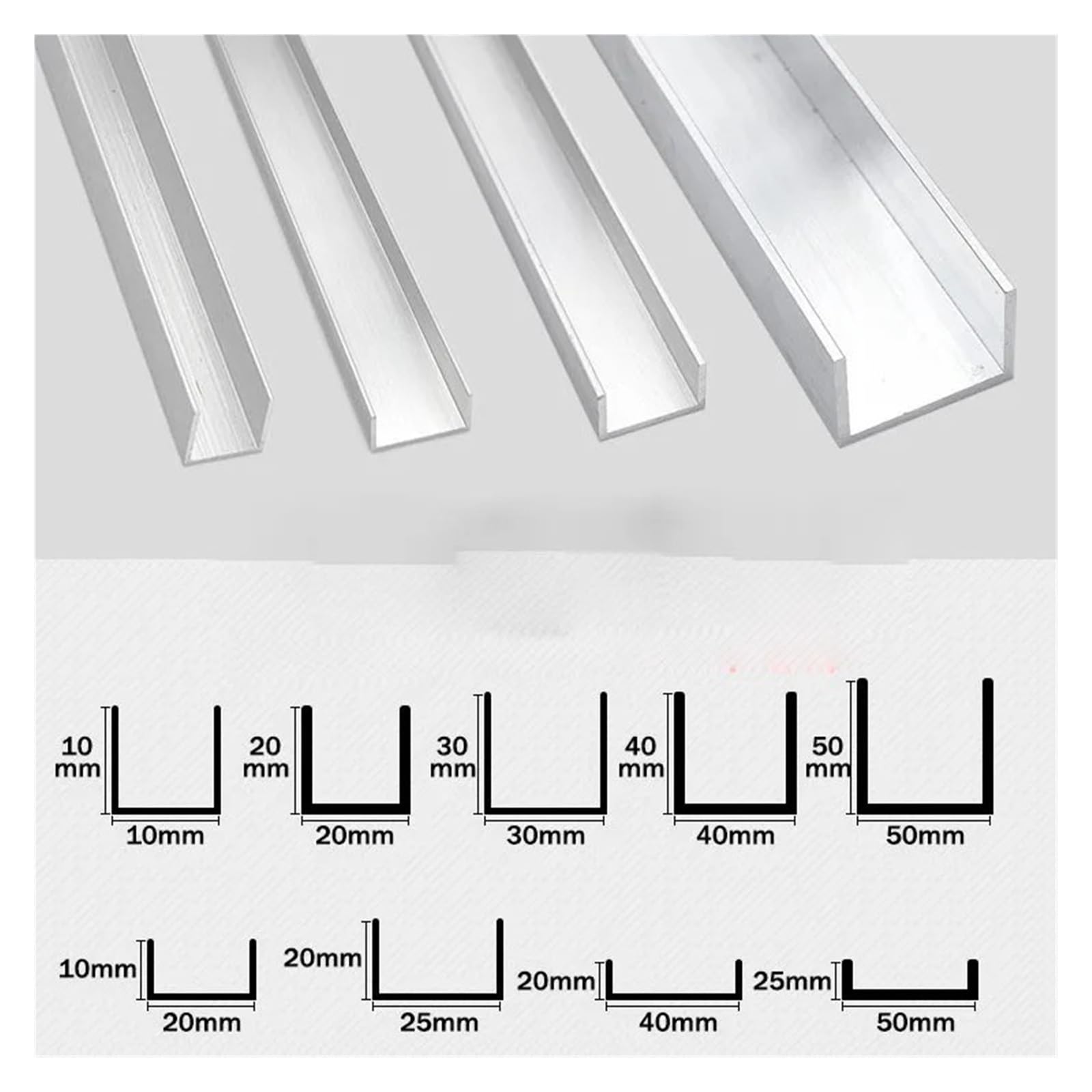 Ángulo de aluminio Perfil de ranura de riel ranurado en forma de U de aleación de aluminio