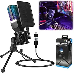 Microfone USB para PC, Streaming, Podcasts, Gravação, para Computador no Mac/PS4/PS5, Microfone Jogos, Microfone Gamer, Microfone de Mesa, Microfone, Microfone Condensador com Suporte de Tripé