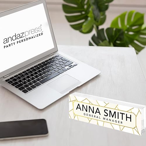 Vista 110 de Andaz Press Placa de nombre de escritorio de oficina, diseño floral de melocotón rubor personalizado para el hogar, escritorio, profesor, jefe