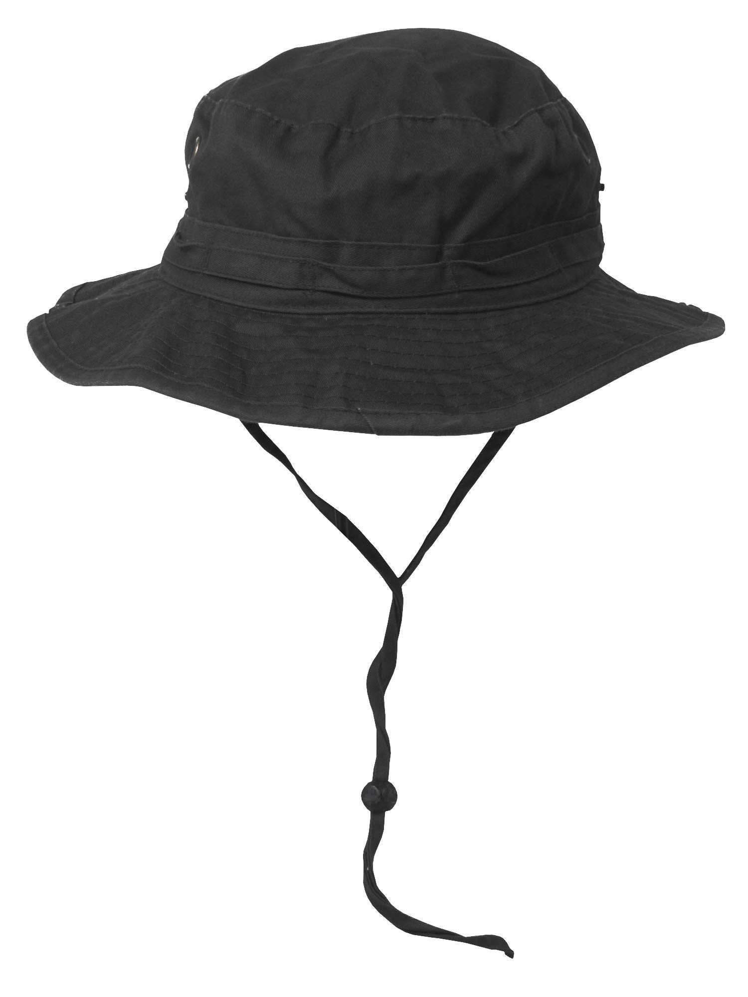 Mega CapWholesale Washed Cotton Fishing Hunting Hiking Outdoor Bucket Hat w/Chin Cord (Black, Size M) - 21249