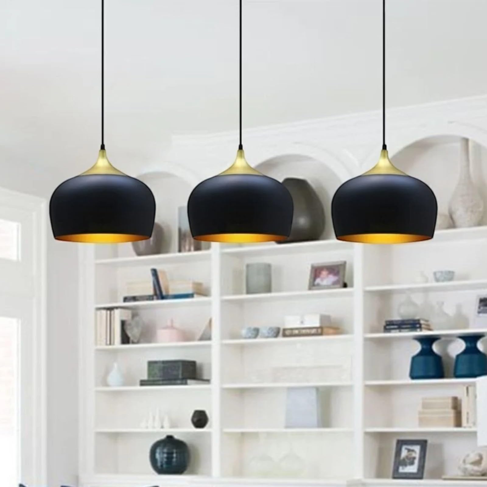 bamyum Lot de 3 Suspension Luminaire Moderne en Metal, Lustre Salle à Manger Ronde de 30 cm, Lustre Cuisine E27 en Métal, Plafonnier, Lampe pour Chambre, Salon, Couloir, Noir
