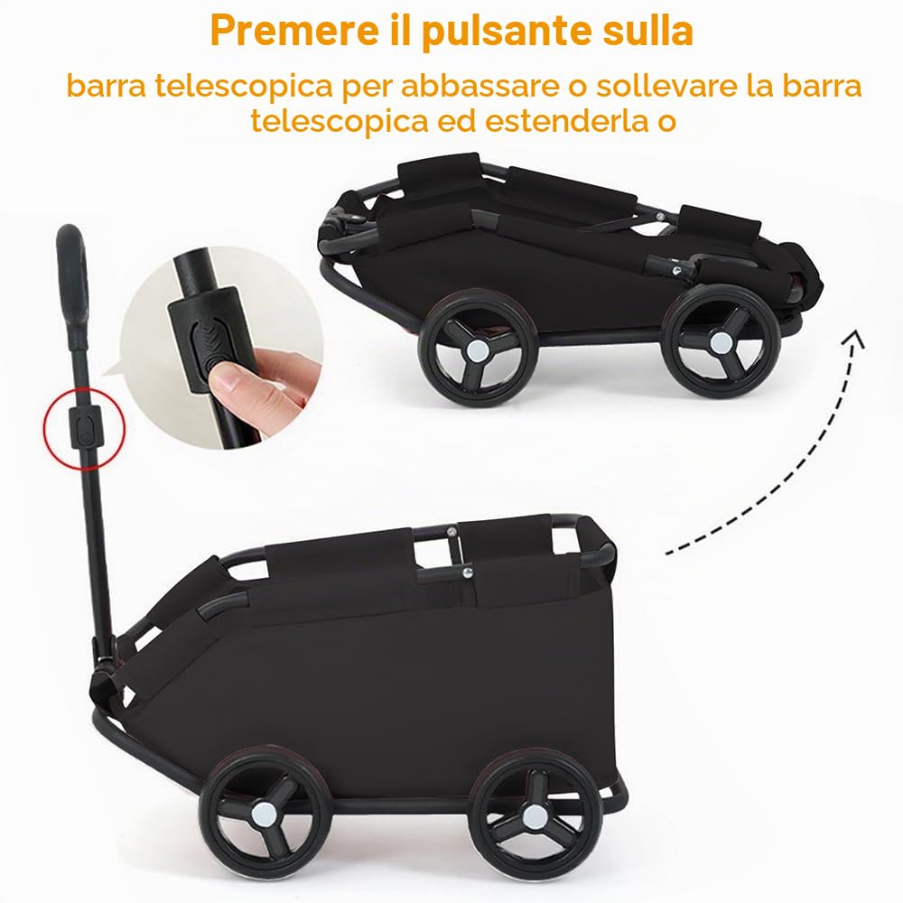 Carrello pieghevole per cani e gatti, carrello a mano leggero sicuro, grande capacità traspirante, ideale per passeggiate, uscite e viaggi all'aperto (nero)