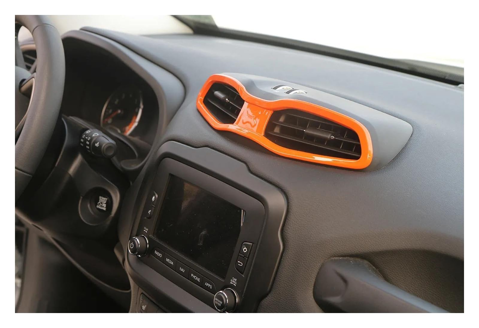Cornice Copertura Presa D'Aria Centrale Per Jeep Renegade 2016-2022 - Rivestimento Decorativo ABS In Fibra Di Carbonio/Rosso/Argento - 2