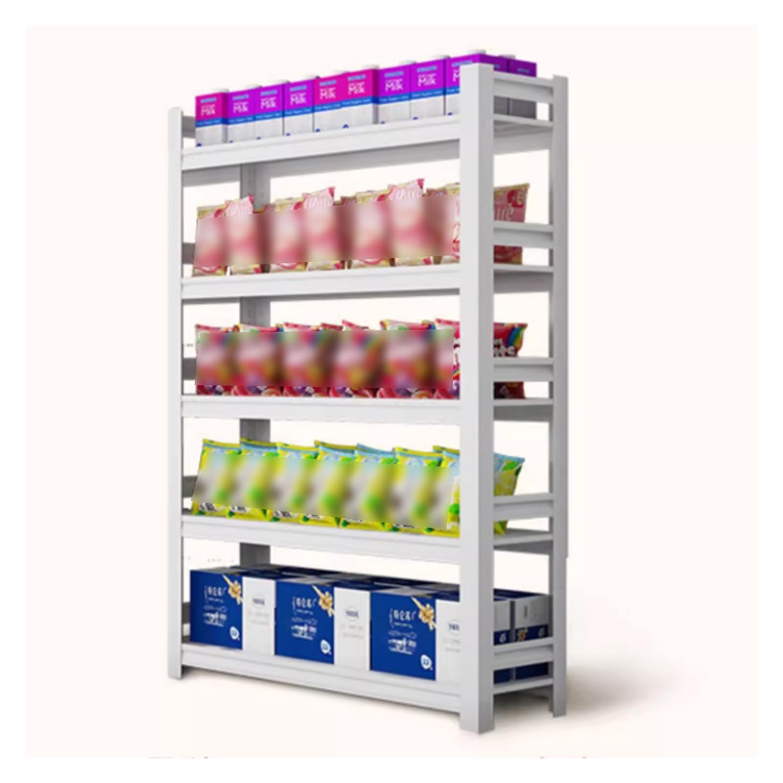 4/5-poziomowy stojak na przekąski w supermarkecie, regał do przechowywania owoców i warzyw na małe produkty spożywcze, chipsy ziemniaczane, słodycze, żywność, duży regał do przechowywania