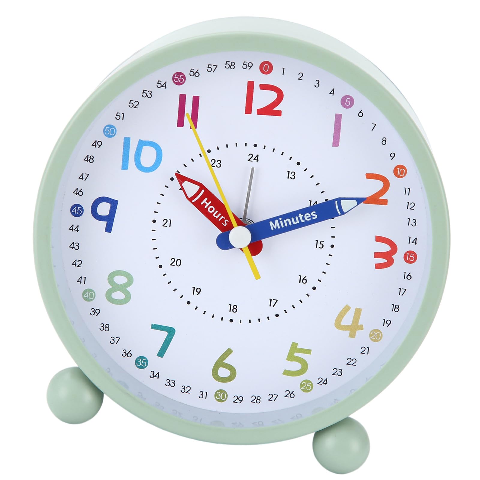 FROMCEO Children Learning Colorful Analog Quiet Alarm Clock with Big Number and Simple Control Nightlight for Home Bedsides Use Noiseless Colorful Analog Alarm Clock