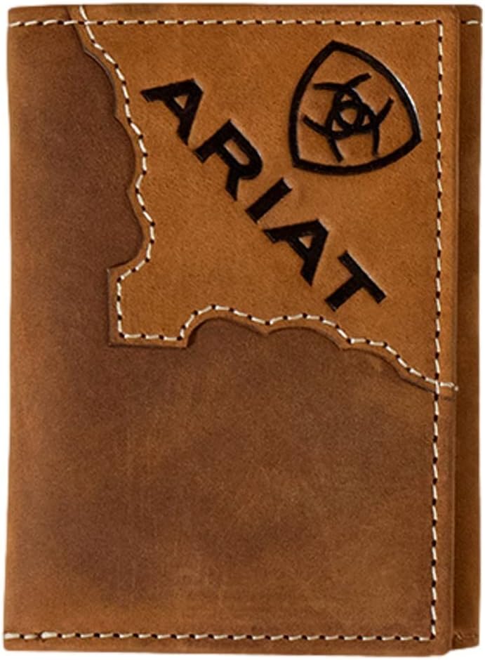 ARIAT Western Wallet Mens Trifold Slim Fit Two Tone Med Brown A3552744