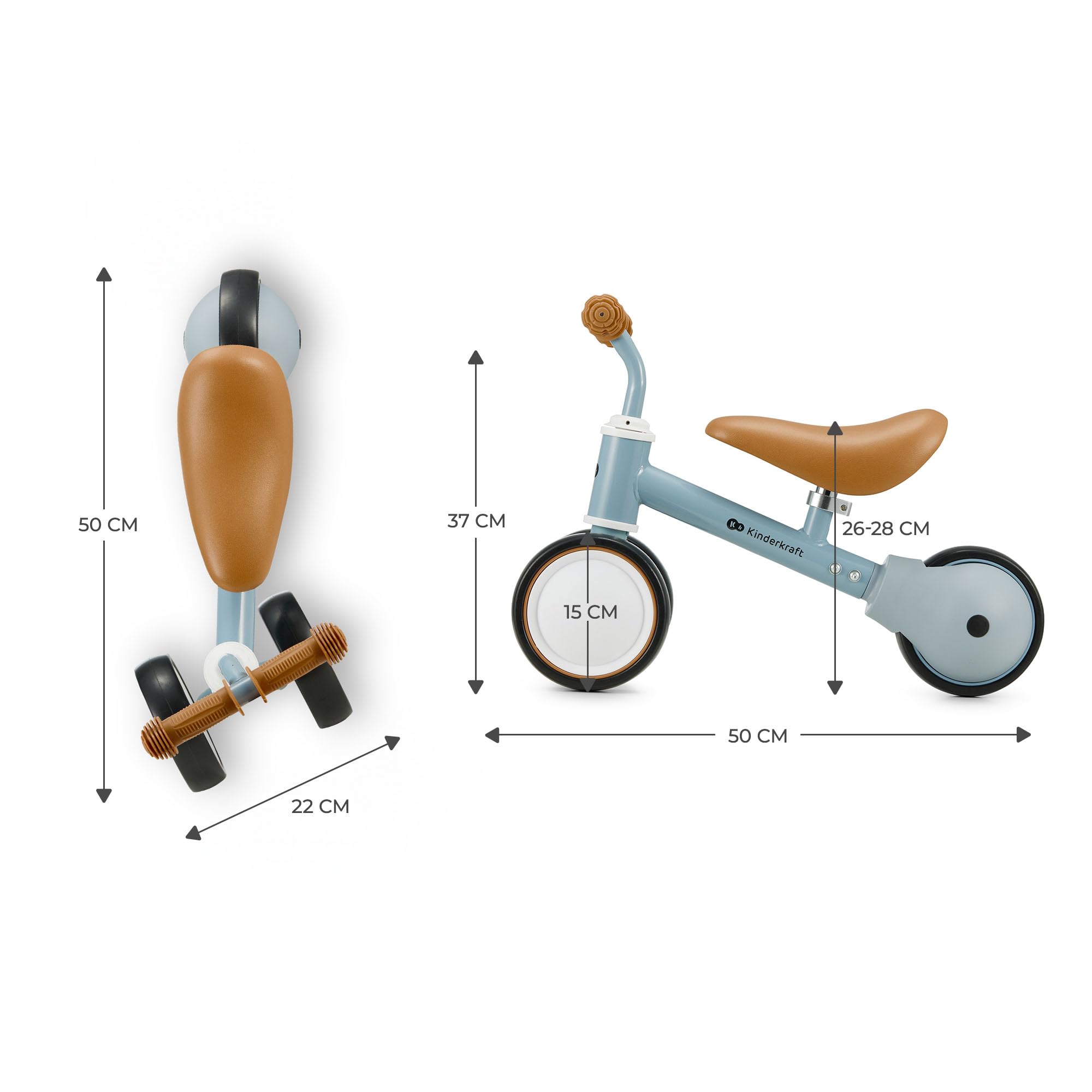 Kinderkraft CUTIE 3 en 1 Minitriciclo, Bicicleta De Equilibrio, Sin Pedales, Triciclo, Ajustable, Multifuncional, Ultraligera, Desde 1 Año De Vida Hasta Los 15 Kg, Azul