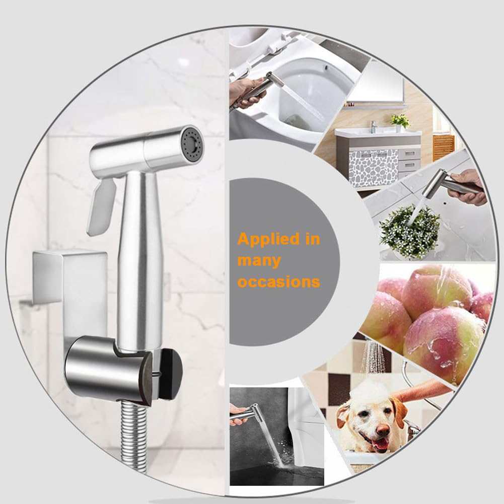 Toilet Bidet Sprayer Hose Kit with Hanger Spray Bidet Attachment Water Pressure Control Adjustable Stainless Steel Diaper Bidet — view 7