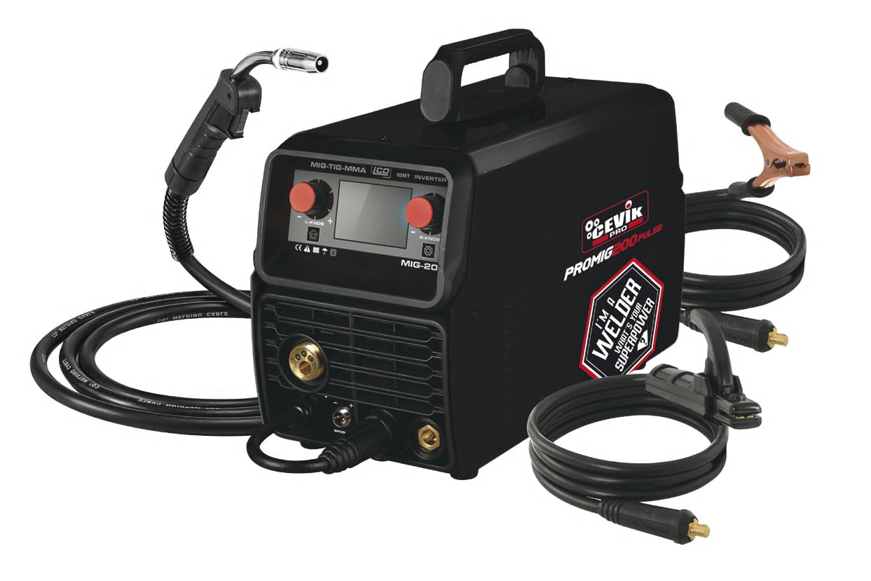 CEVIK PRO CE-PROMIG200P – Soudeur Inverter FLUX/MIG/TIG/MMA – 200A 60% 230V – Fil 1mm – Électrodes 4mm – LCD – Torche MIG AX15, pinces 35-50, 2 gaines incluses