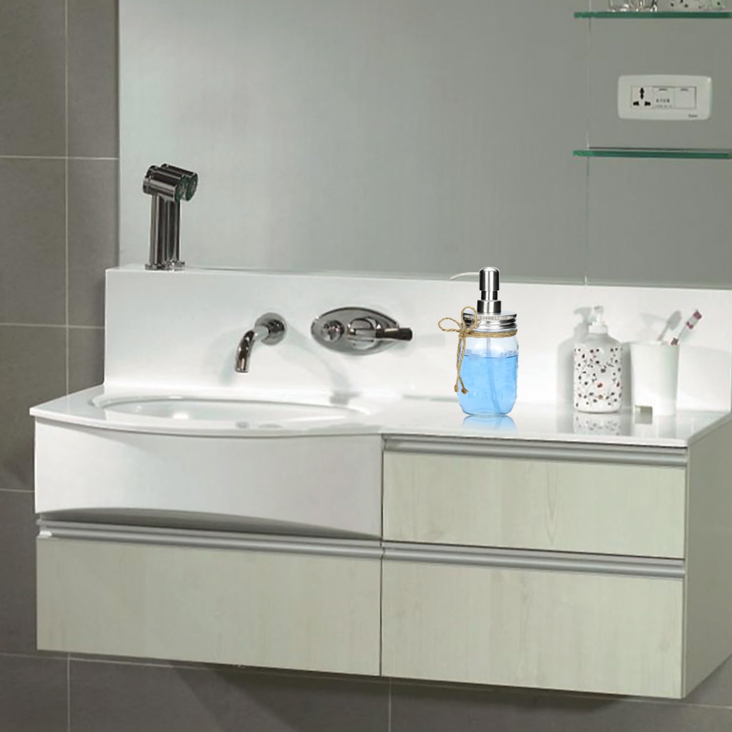 Dispensador de jabón para Tarro de masón 2 Unidades 16 oz Vidrio Transparente Bomba Acero Inoxidable