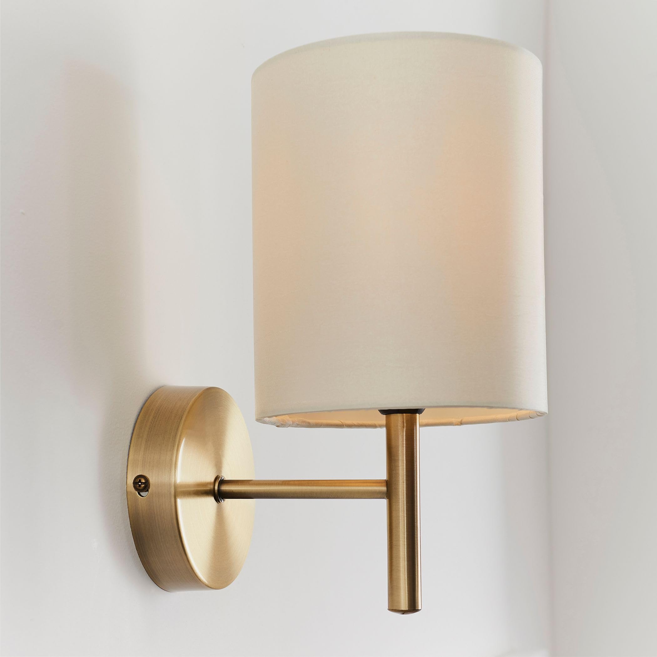 Endon Brio Wall light finished in antique brass and cream faux silk fabric shade (Brio-1WBAB), White - Image 3