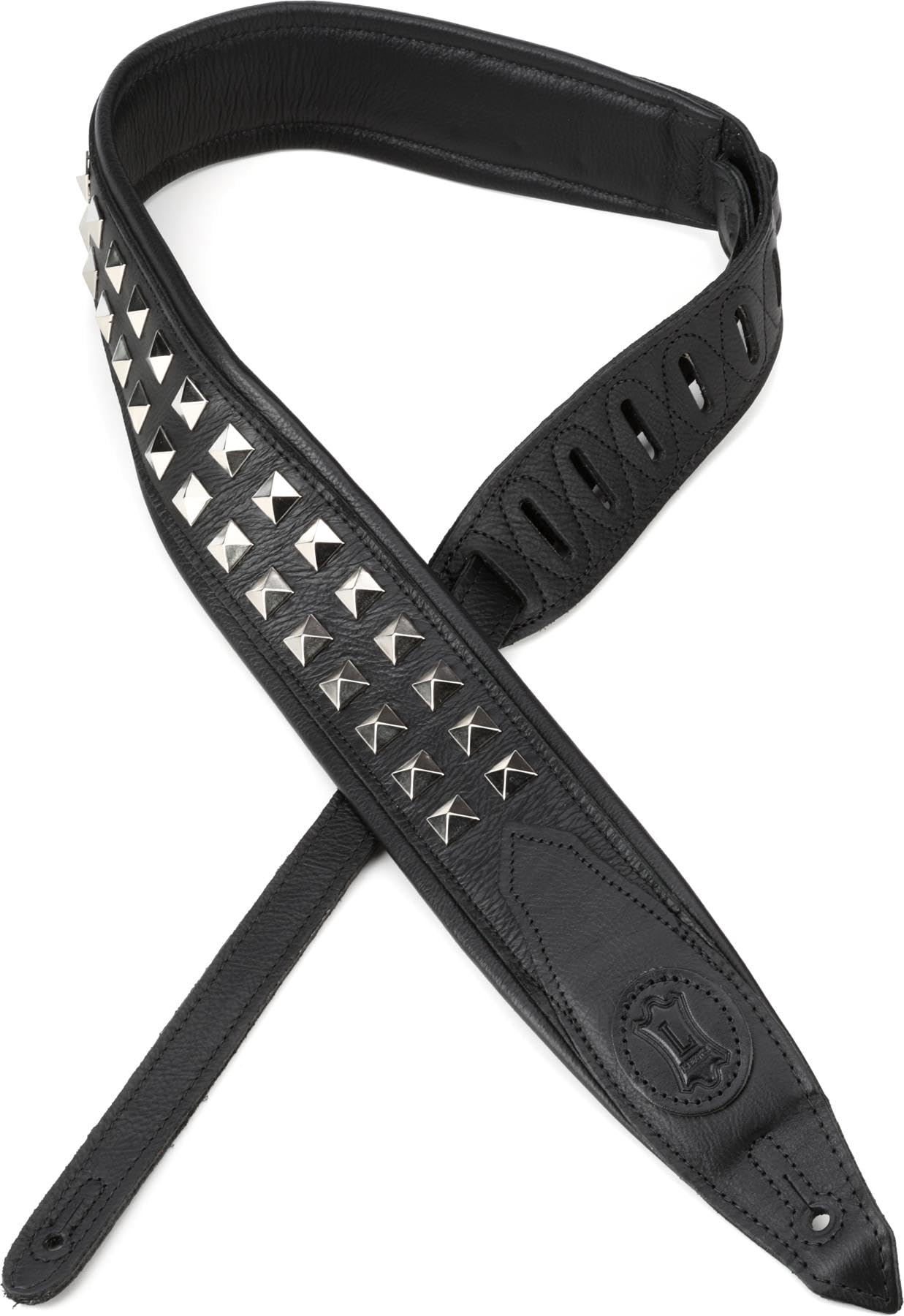 Levy's Leathers 2.5" Wide Rebel Leathers Series Genuine Leather Guitar Strap, Black with Silver Studs, (M80GRPDX-BLK)