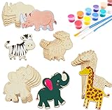 Diese Packung enthält:20pcs holz tier zu bemalen mit 12pcs Acrylfarben und 2pcs Pinseln