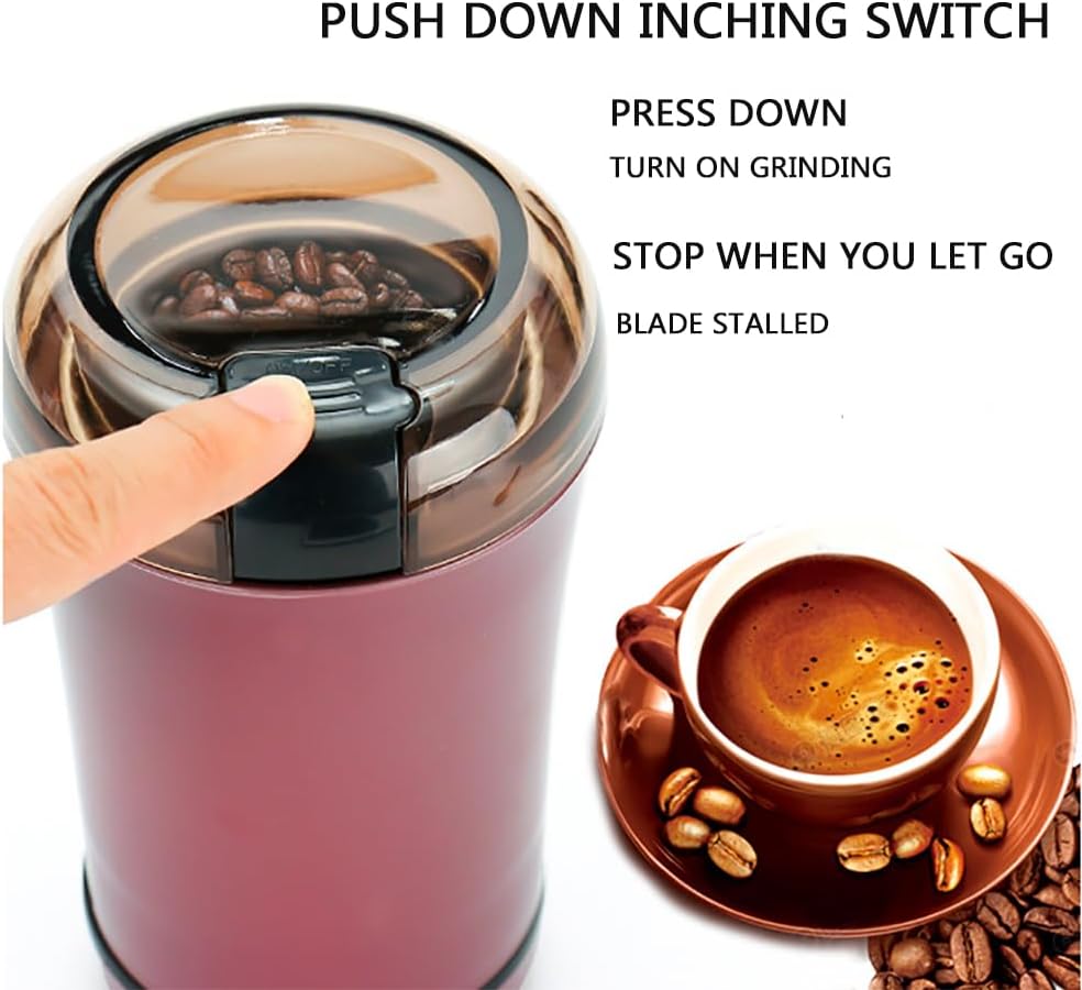 Electric Powder Grinding Machine, 150W Powerful Fast Grinding for Dry Spices Flower Buds with Brush, Easy On/Off One-Touch Push Button Powder Grinder Perfect for Herbs, Spices, Nuts, Grains