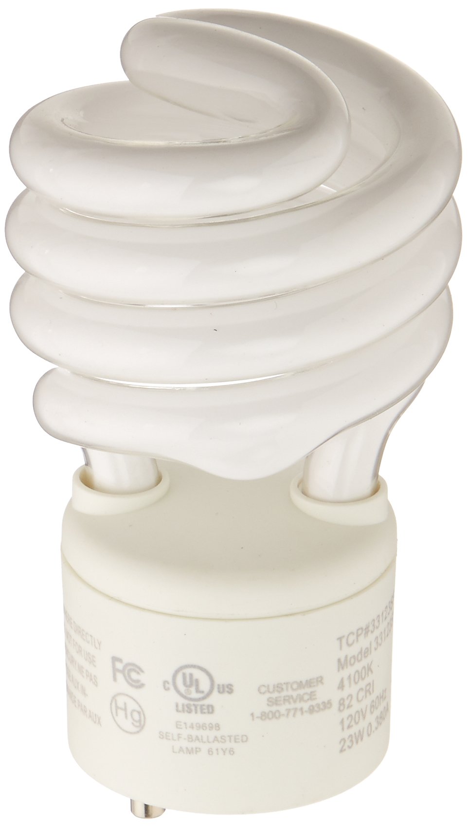 TCP 33123SP41K CFL Spring Lamp - 100 Watt Equivalent (Only 23w used!) Cool White (4100K) General Purpose Spiral Light Bulb - GU24 Base