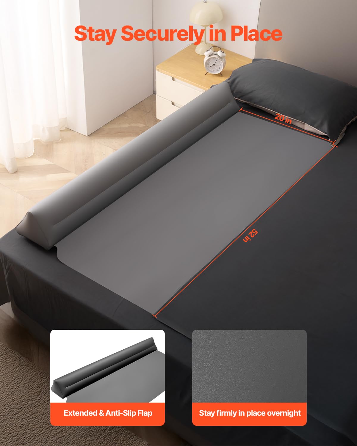 VEVOR Paracolpi per Letto per Bambini Piccoli, 1323 x 690 x 160 mm di Protezione per Letto Gonfiabile con Aletta di Sicurezza Paracolpi Antiscivolo in TPU, Letti Leggero e Portatile 2 Pezzi