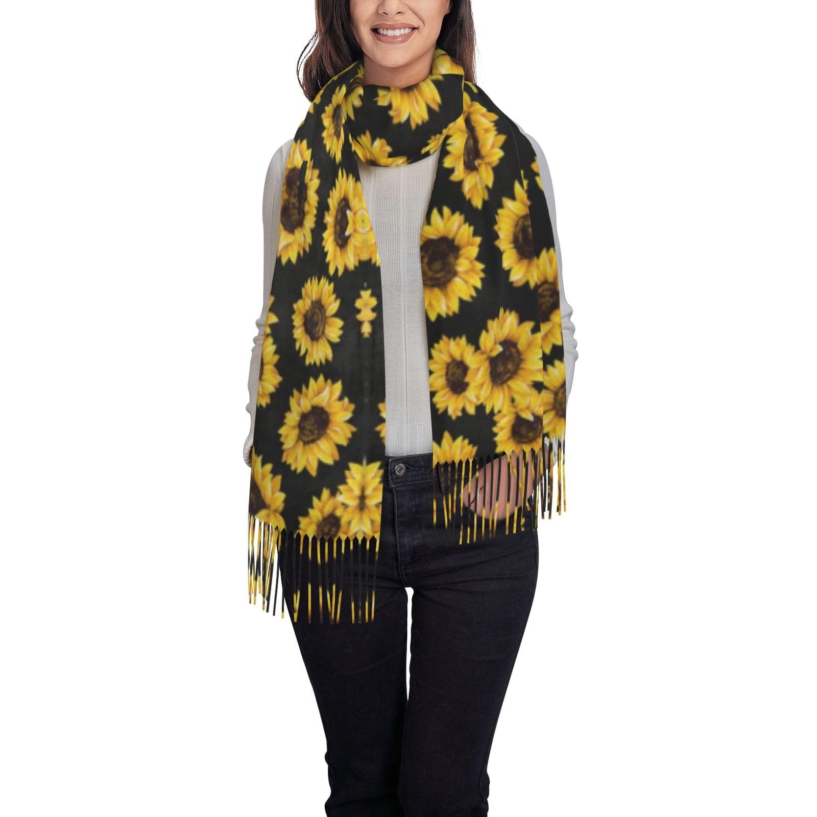 Jmorco Unisex Golden Sunflowers Scarves For Women Lightweight Shawl Winter Warm Thick Print Scarf Wrap