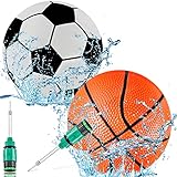 2 Pieces Swimming Pool Diving Balls, 9 Inch Underwater Pool Toy Ball with Hose Adapter, for Under Water Passing, Dribbling, Diving, Pool Game for Teen Adult(Basketball and Soccer Style)