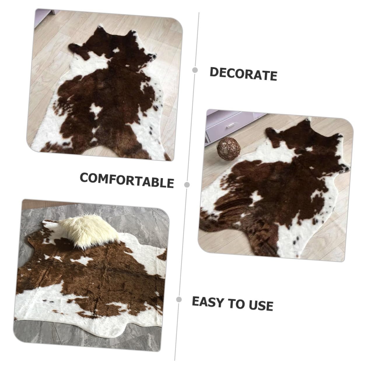 Tapis Doux Confortable et Chaleureux Motif Peau de Vache Marron Imitation Cuir Léger et Décoratif Tapis de Sol Touffeté pour Salon ou Chambre