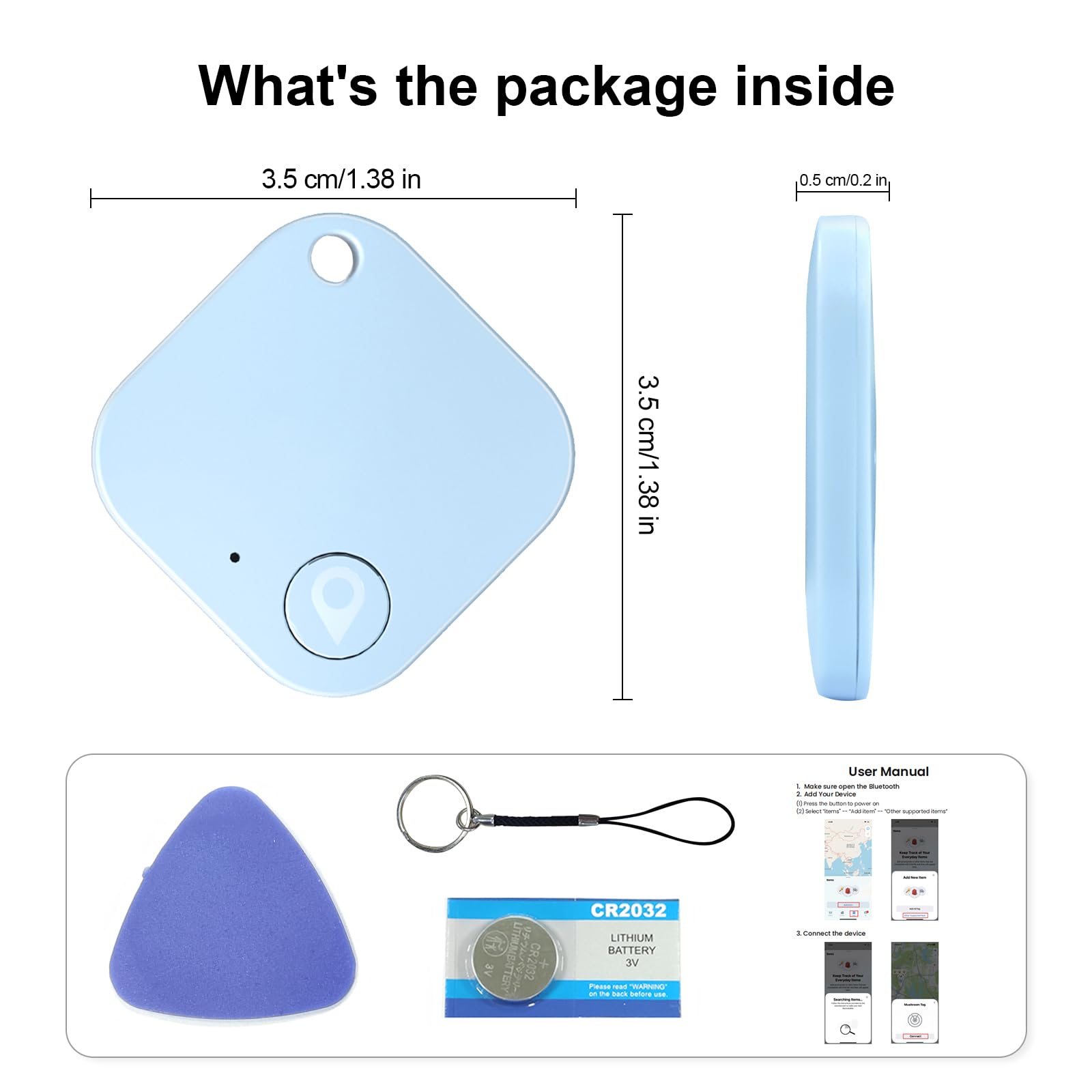 Tag tracker Bluetooth, confezione da 4, funziona con Apple Find My (solo iOS, non per Android), trova oggetti per chiavi, zaino, valigia, portafoglio, bagagli