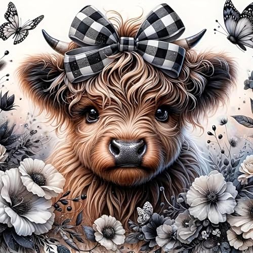 Cow Stamped Cross Stitch Kits - Flower Counted Cross Stitch Kits for Beginners Adults Needlepoint Cross-Stitch Patterns Dimensions Needlecrafts Embroidery Kits Arts and Crafts