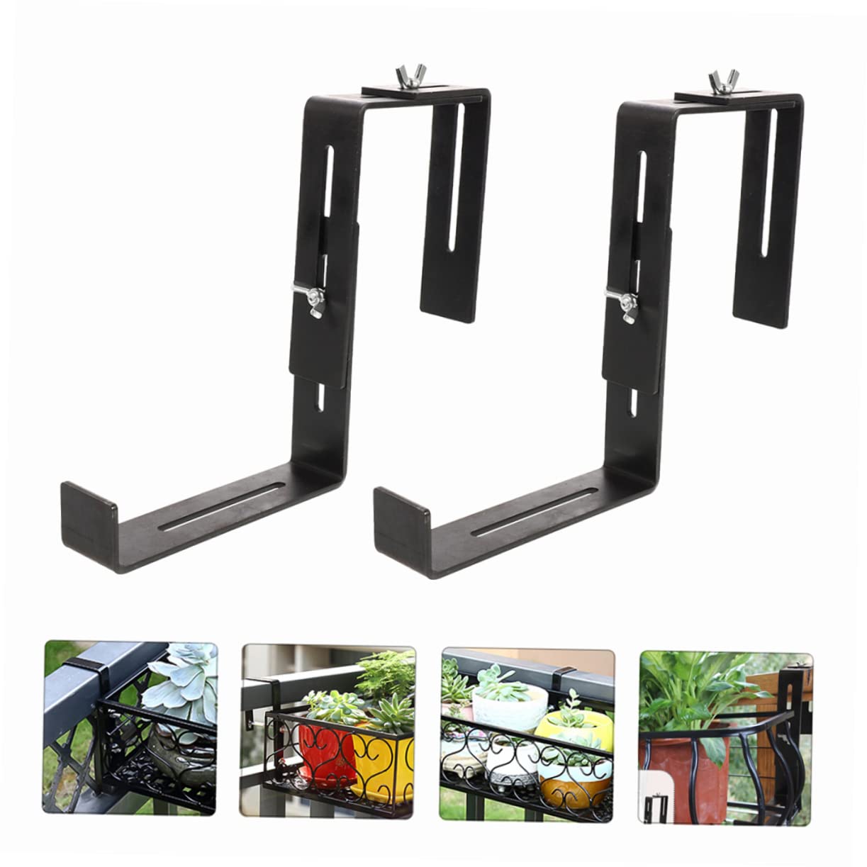 INOOMP Geländer Blumentopfhalterung Verstellbar aus Eisen, Schwarz 4 Stück