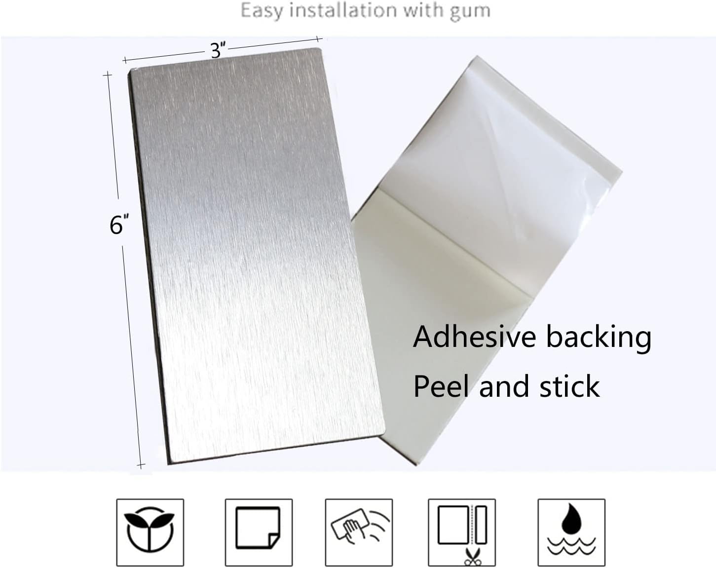 XUANINY 32-Piece Peel and Stick Metal Backsplash Tiles, Self Adhesive Aluminum Mosaic 3D Wall Sticker for Kitchen Subway(3"x6") (Rectangle) (Brushed Silver, 32 Pieces 3"x6")