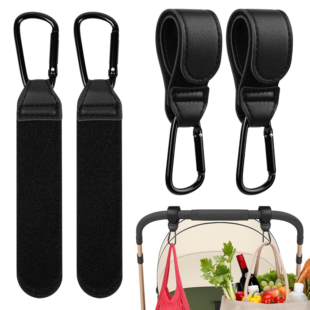 Ganci Passeggino Universali 4 Pezzi Nero Antiscivolo Fino a 5 kg Accessori in Pelle
