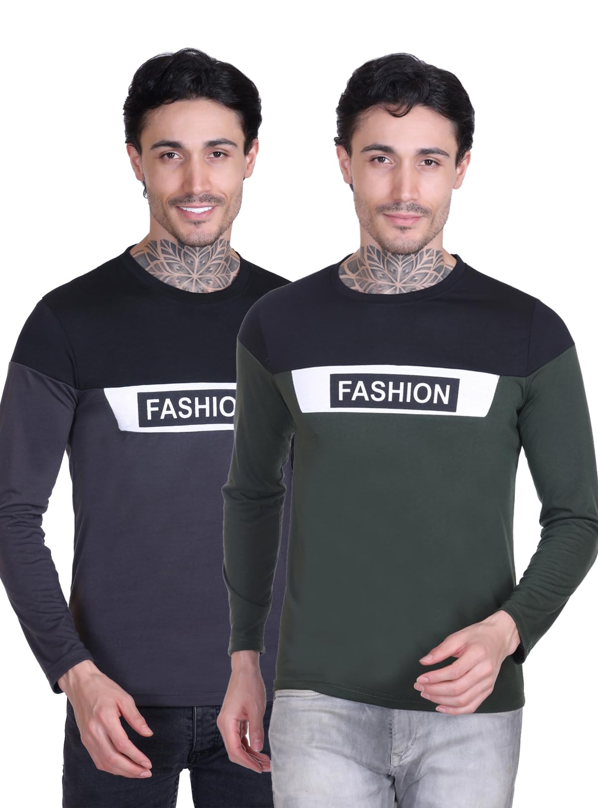 Men's Graphic T-Shirts - Lion & Wolf Design, Casual Short Sleeve Tees, Pack of 2