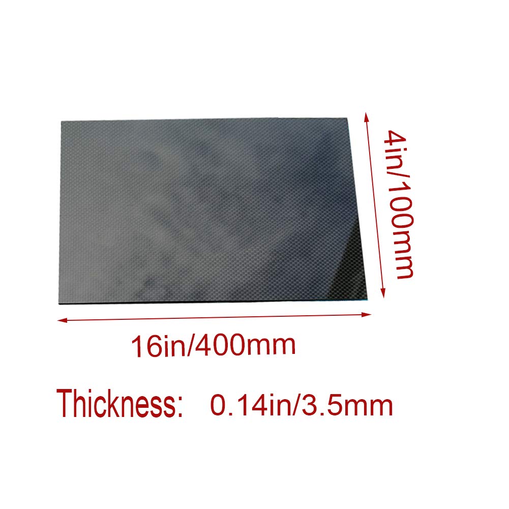 Hoja de Fibra de Carbono 3K 100% Placa de Placa Panel rígido Laminado Sarga Superficie Brillante para RC Drone,100mm x 400mm x 3.5mm